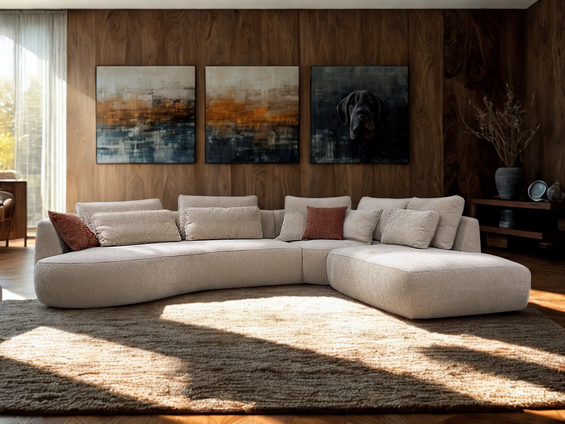 salon angle contemporainnen tissu Volga